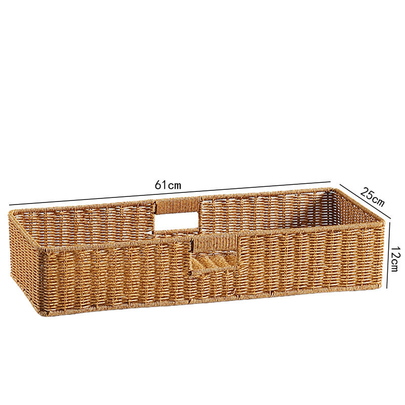 Large Handwoven Rectangular Storage Basket with Cutout Handles Kalsten