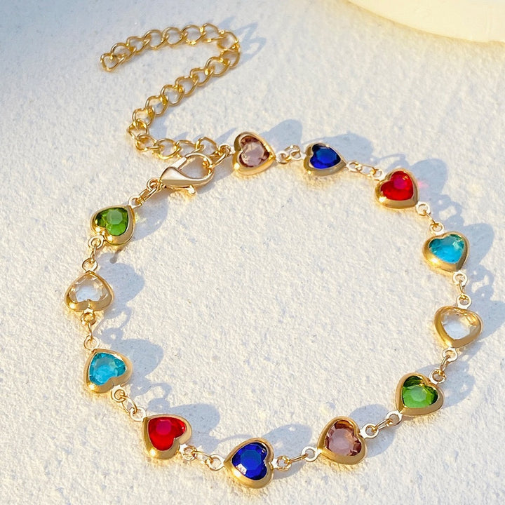 Heart-Shaped Gemstone Charm Bracelet Kalsten