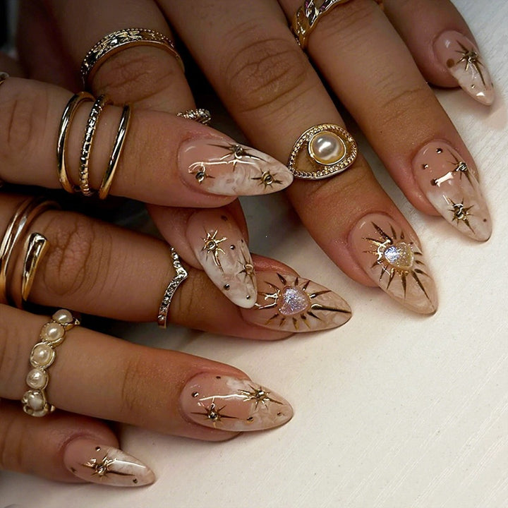 Artificial nail set with luxurious 3D star and glitter elements Kalsten