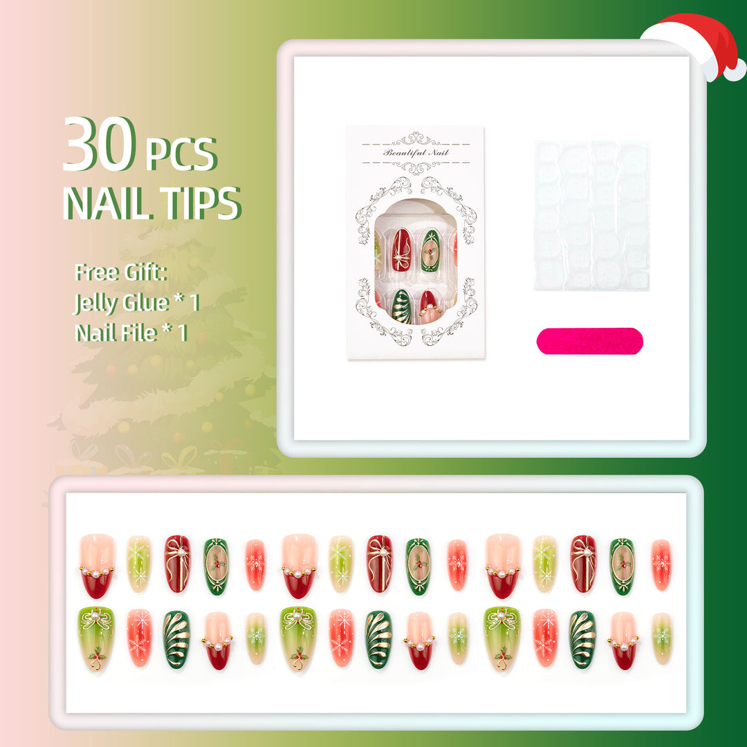 Holiday-Themed Press-On Nail Art Set 1790738720