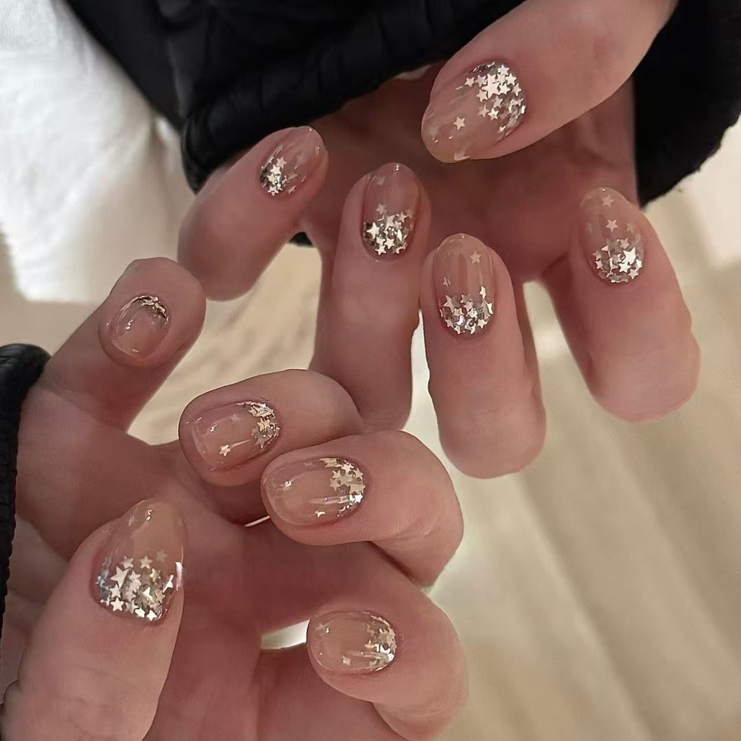 Glittery Starry Nail Art