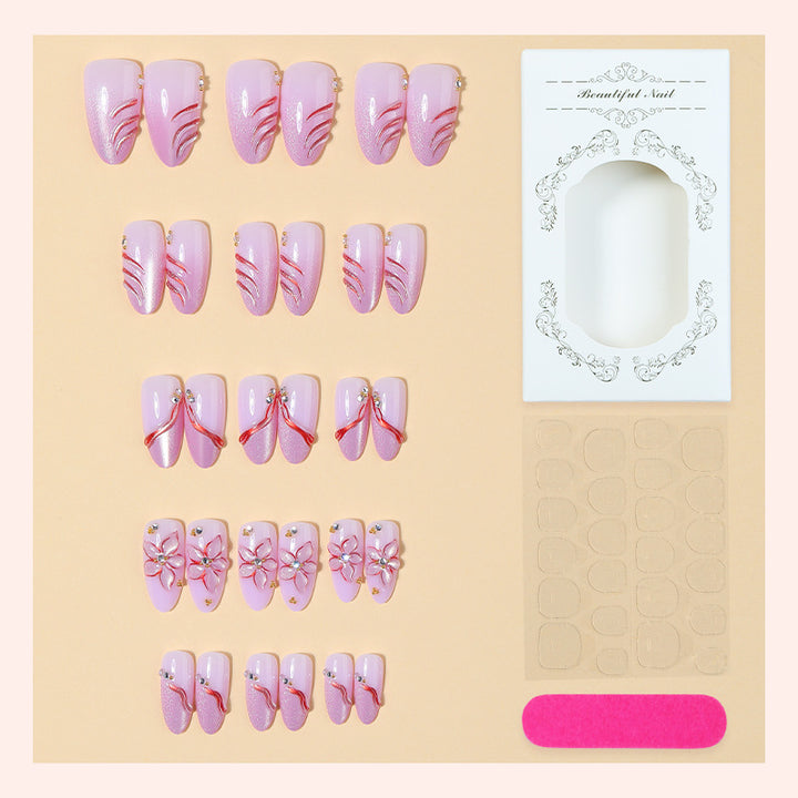 Decorative Press-On Nail Set with Floral and Gem Accents kalsten 1788495783