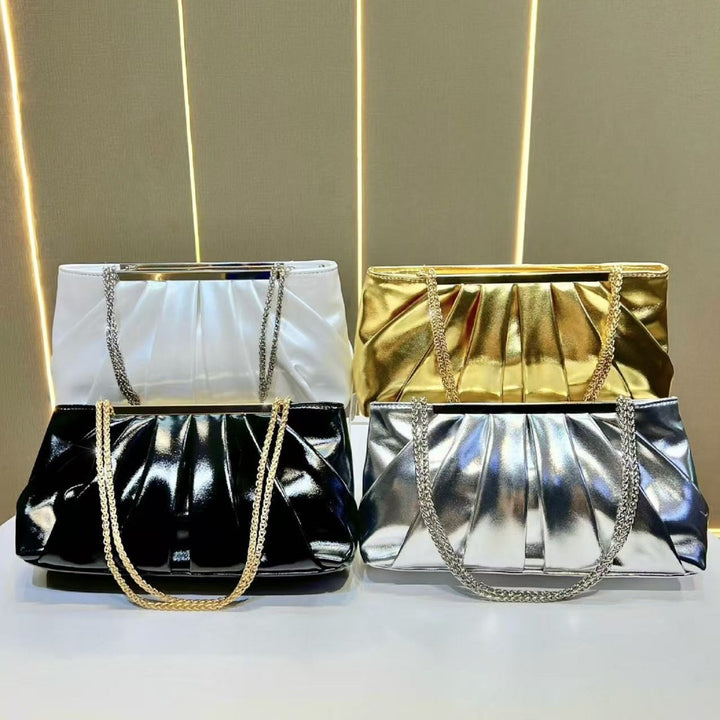 Pleated Chain Strap Evening Handbag