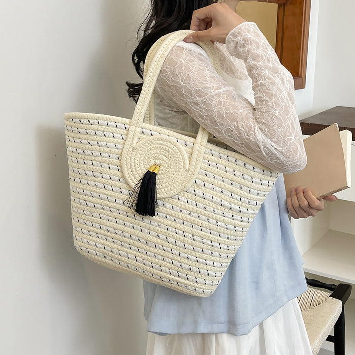 Striped Woven Beach Tote