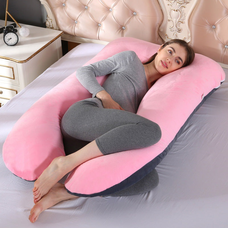Full-Body U-Shaped Maternity Support Pillow With Removable Velour Cover