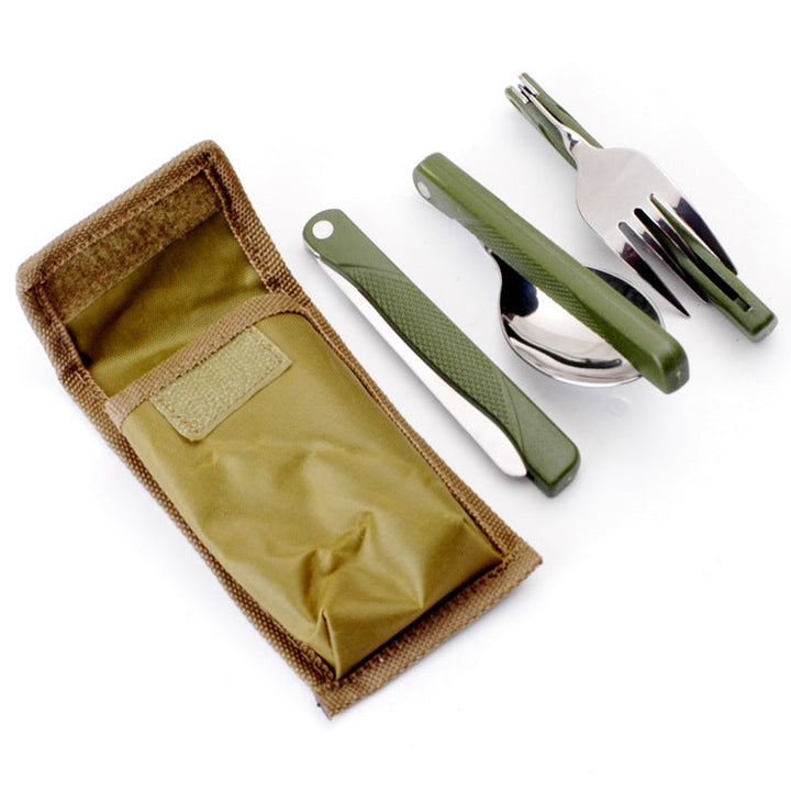 compact folding camping cutlery set with high-grade stainless steel utensils and tactical nylon pouch Kalsten
