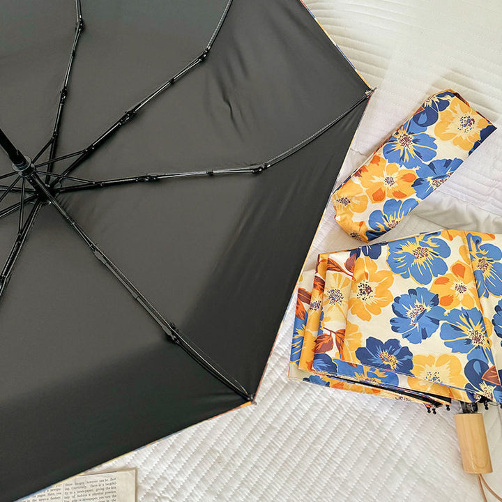 Women Folding Umbrella with Detailed Floral Design Kalsten