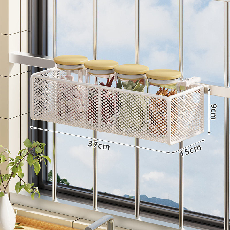 Window-Mounted Mesh Spice Rack and Bar Hanging Organizer