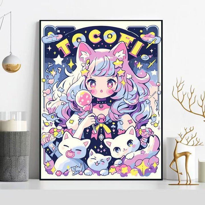 Whimsical Cat-Themed Illustration Wall Art Kalsten