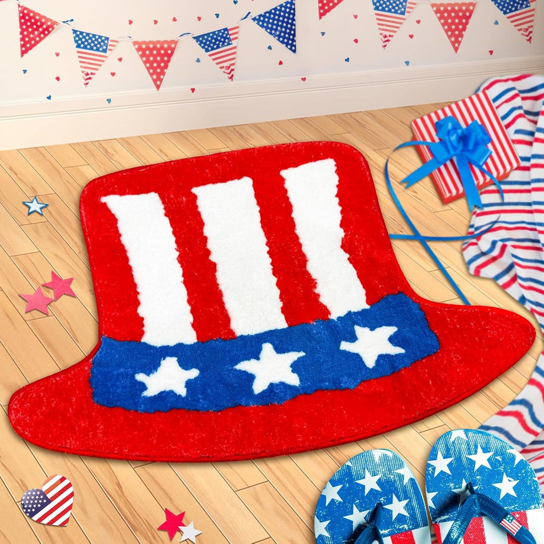 Semi-Circular Tufted Chenille Non-Slip Bathroom Mat With Star Stripe Pattern