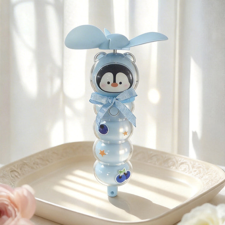 Unisex portable rechargeable handheld fan with cute animal head, soft propeller blades and transparent bead container Kalsten