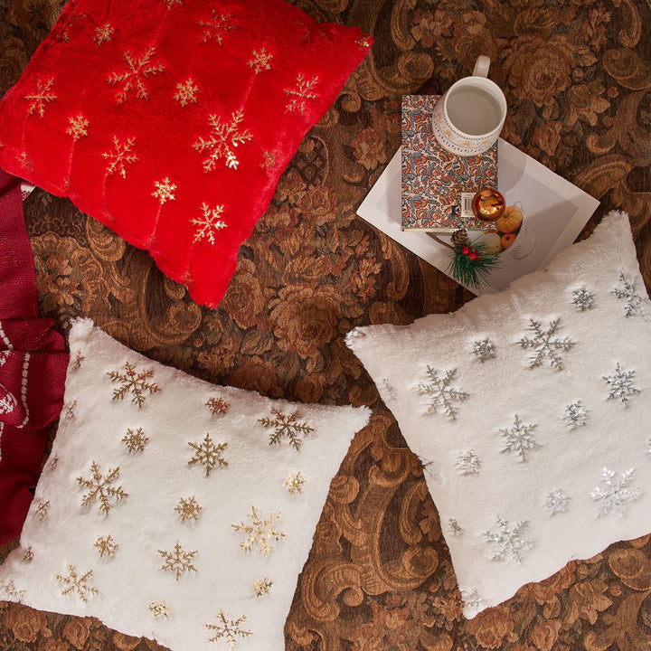Plush Holiday Sequin Snowflake Accent Pillow Cover