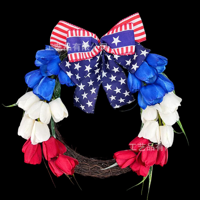 Unisex nan patriotic tulip grapevine door wreath with decorative bow Kalsten