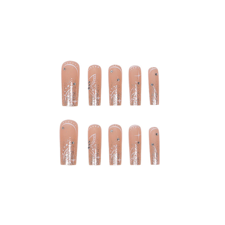 Elegant Floral-Design Long Press-On Nails Kalsten