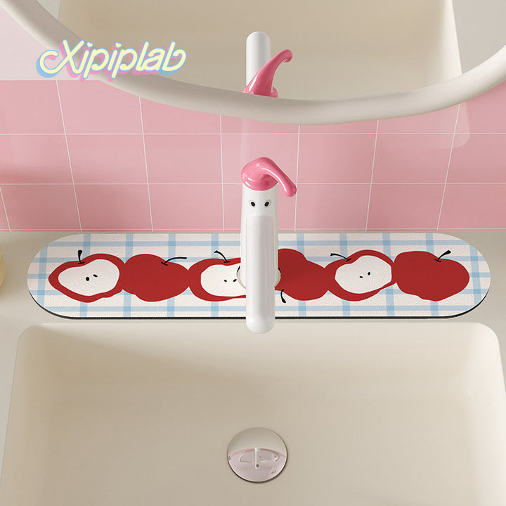Decorative Waterproof Anti-Splash Sink Counter Mat with Adhesive Backing and Cute Apple Illustration