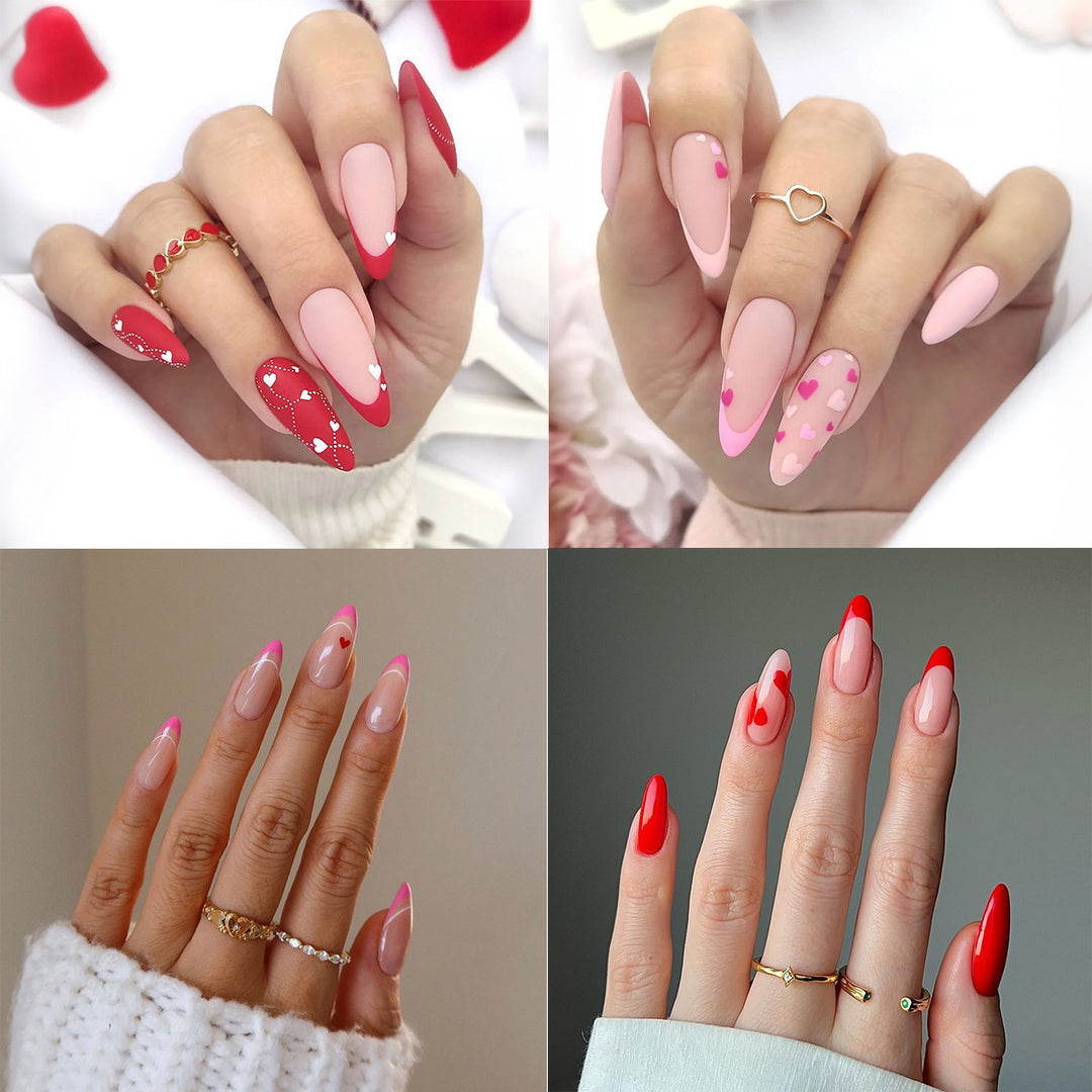 Artistic Press-On Nail Set with Heart and Classic Designs kalsten