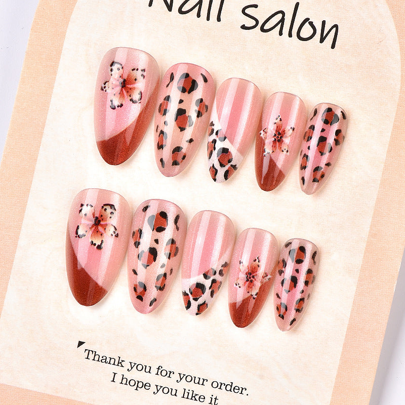 Artistic Floral and Leopard Print Press-On Nail Set Kalsten