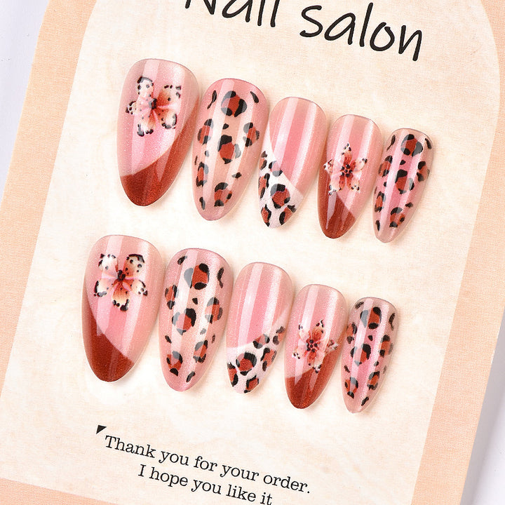 Artistic Floral and Leopard Print Press-On Nail Set Kalsten