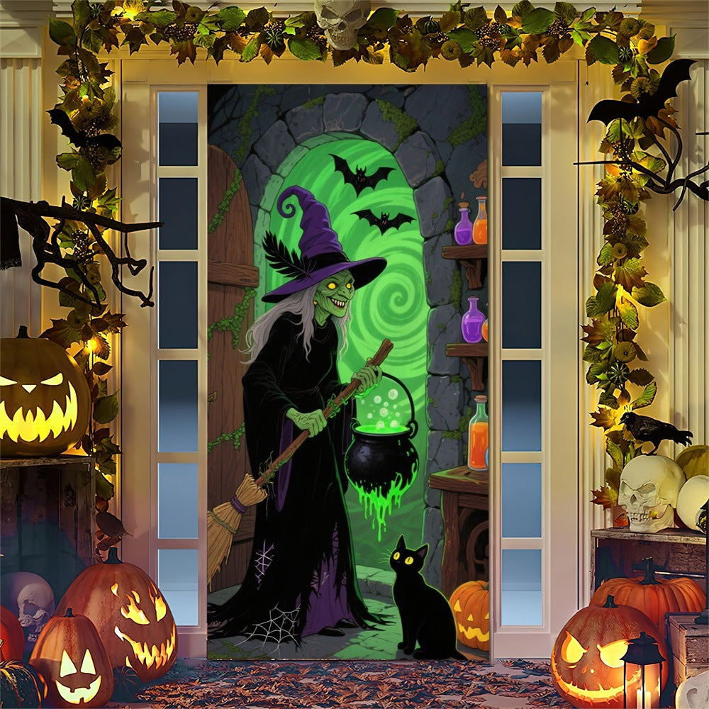 Halloween door poster with large-format Grim Reaper illustration and reusable PVC tarp fabric