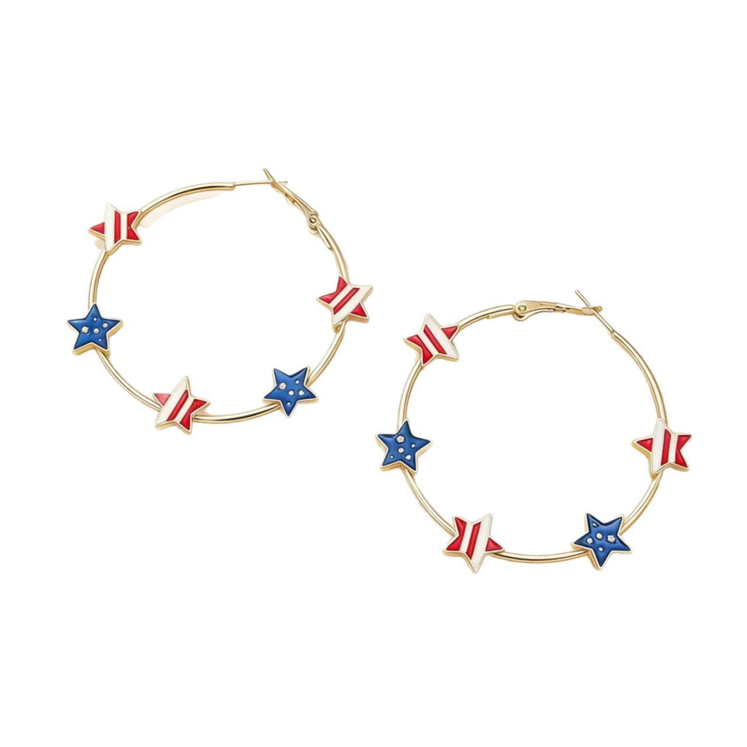 Ladies nan Creolen Hoop Earrings with enamelled star charms and snap closure Kalsten