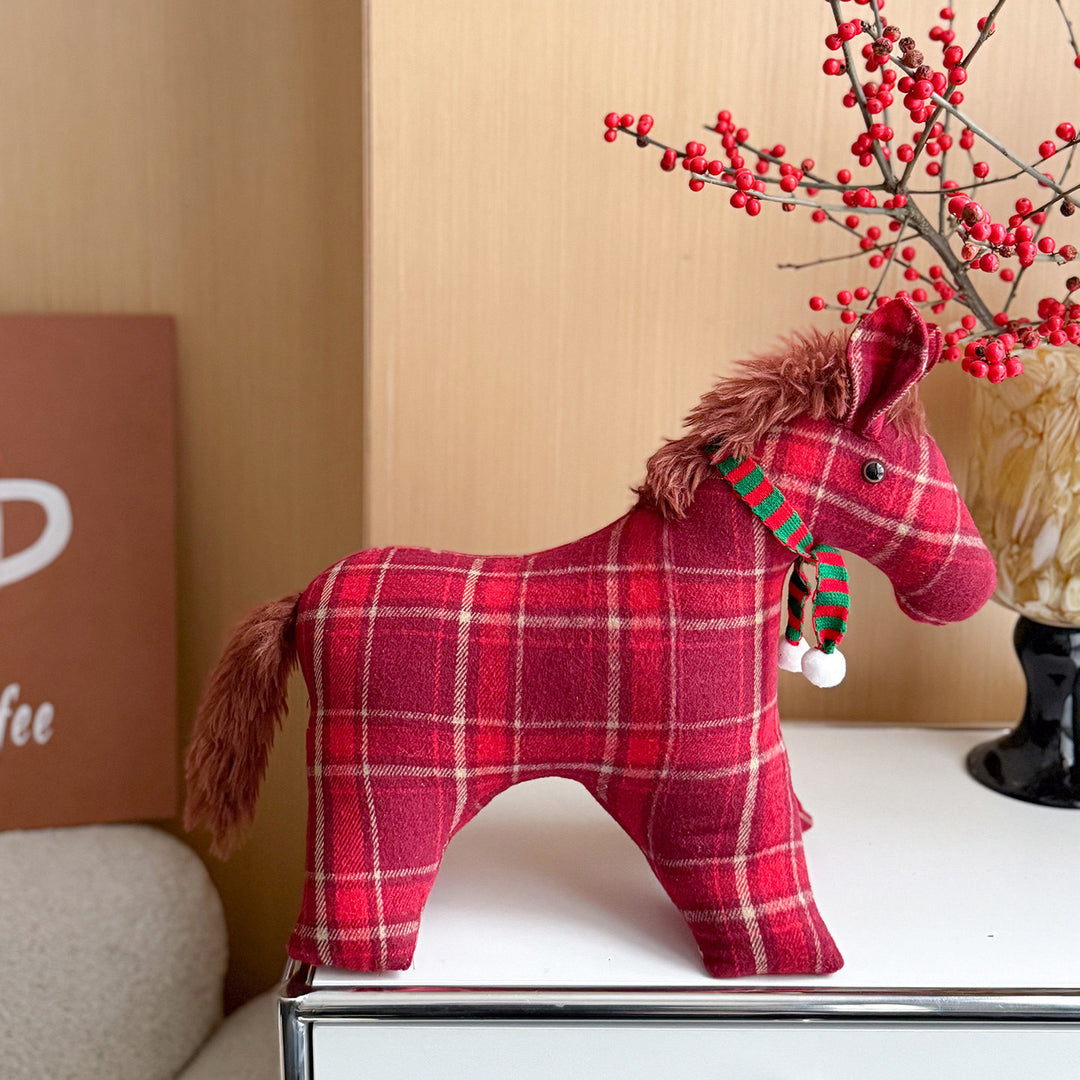 Decorative cuddle horse made of teddy fleece as a decorative and play cushion