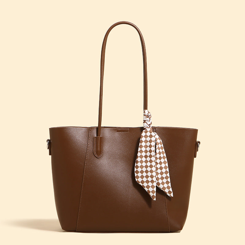 Elegant Leather Tote Bag with Scarf Detail