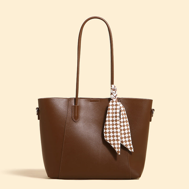 Elegant Leather Tote Bag with Scarf Detail