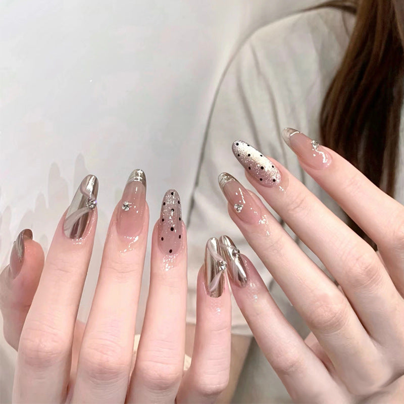 Stylish Press-On Nail Set with Elegant Glitter Accents Kalsten
