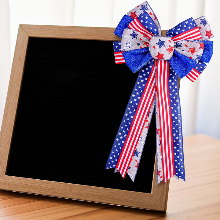 Unisex nan large bow with star pattern and long ribbons for wreath and vehicle decoration Kalsten