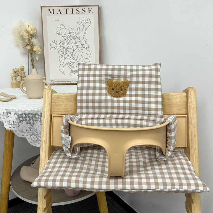 Padded Gingham High Chair Cushion Set with Teddy Appliqué