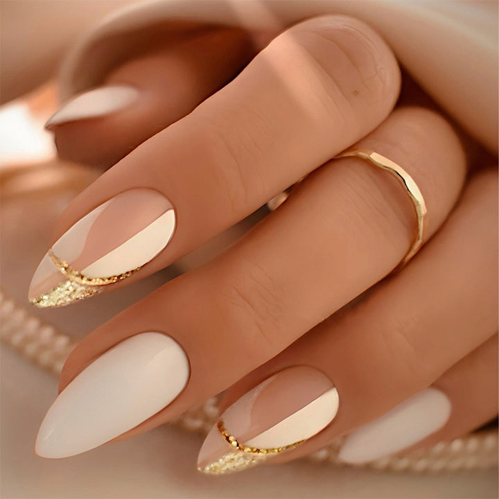 Elegant Press-On Nail Set with Artistic Gold Accents Kalsten