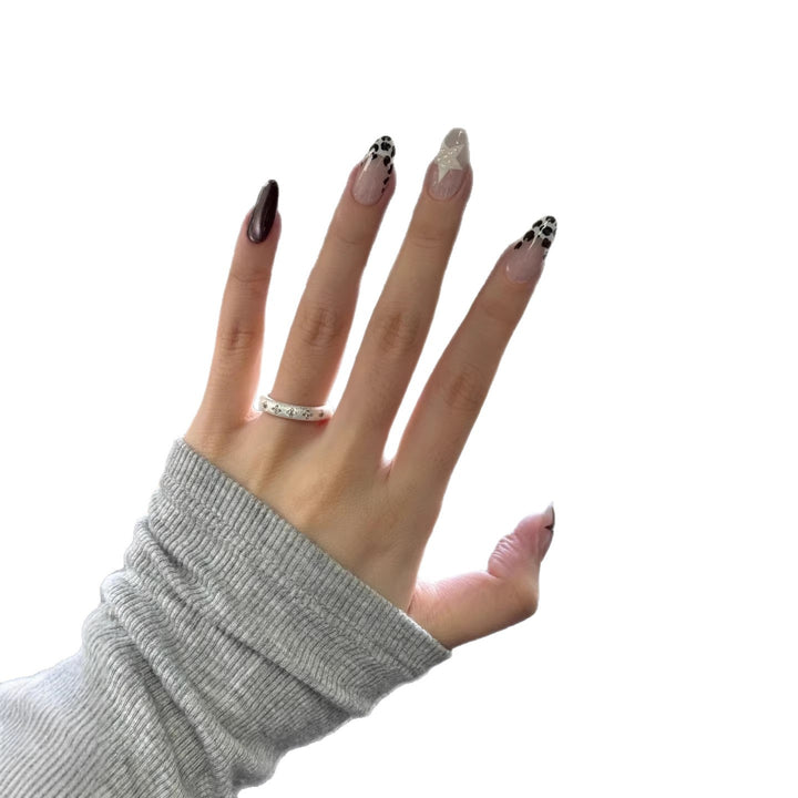 Artistic Press-On Nail Art Set with Star and Animal Prints