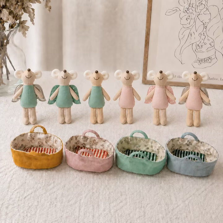 Miniature Artisan Fabric Mouse Doll with Winged Cape