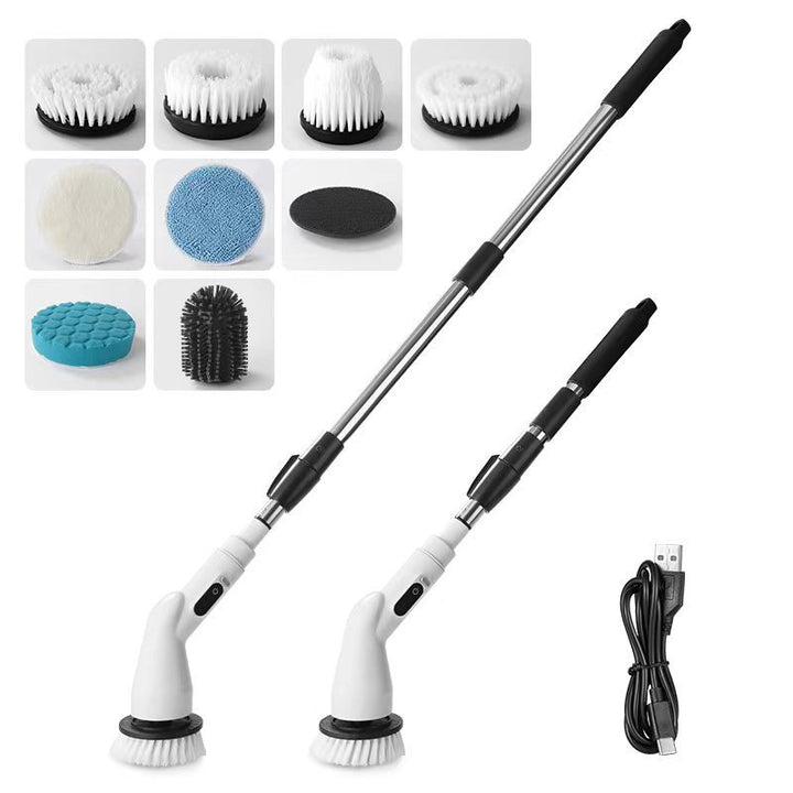 Cordless Electric Spin Scrubber Kit With Telescopic Pole Interchangeable Brush Heads