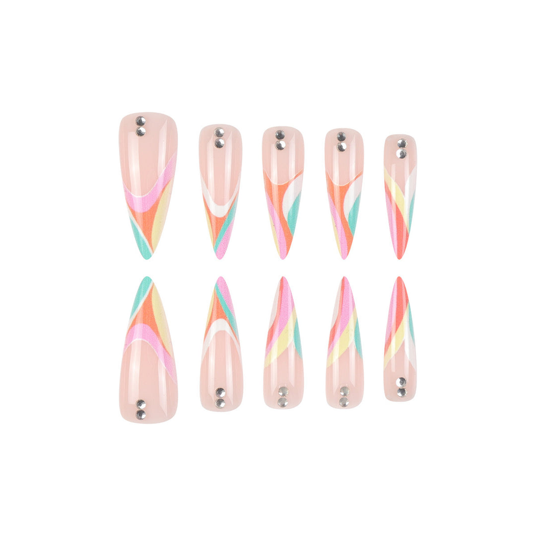 Colorful Stiletto Press-On Nail Set Kalsten