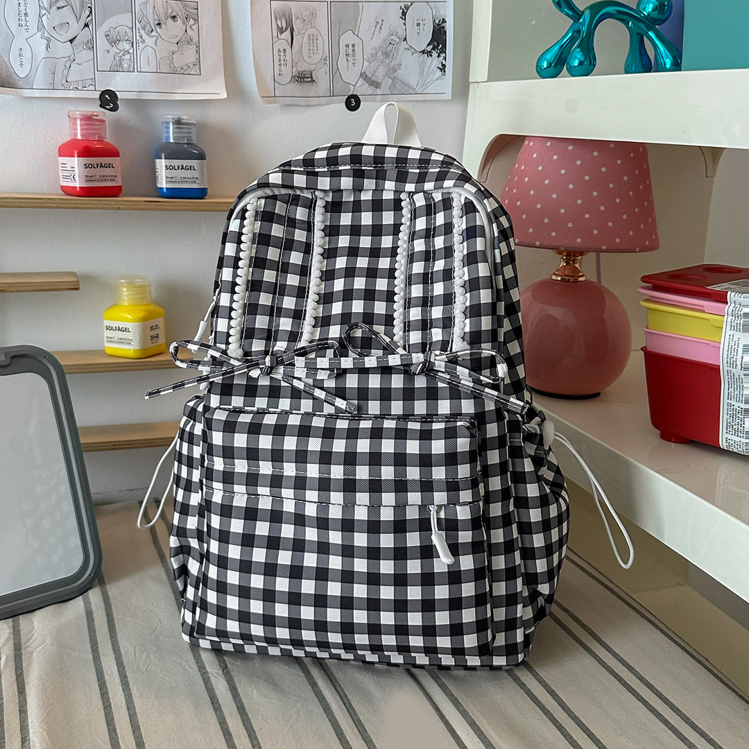 Stylish Gingham Print School Backpack Kalsten