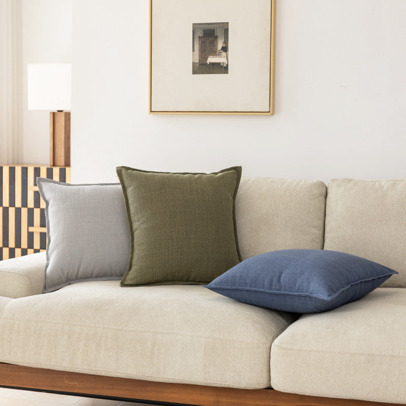 Square Natural Slub Linen Accent Cushion Cover with Welt Trim