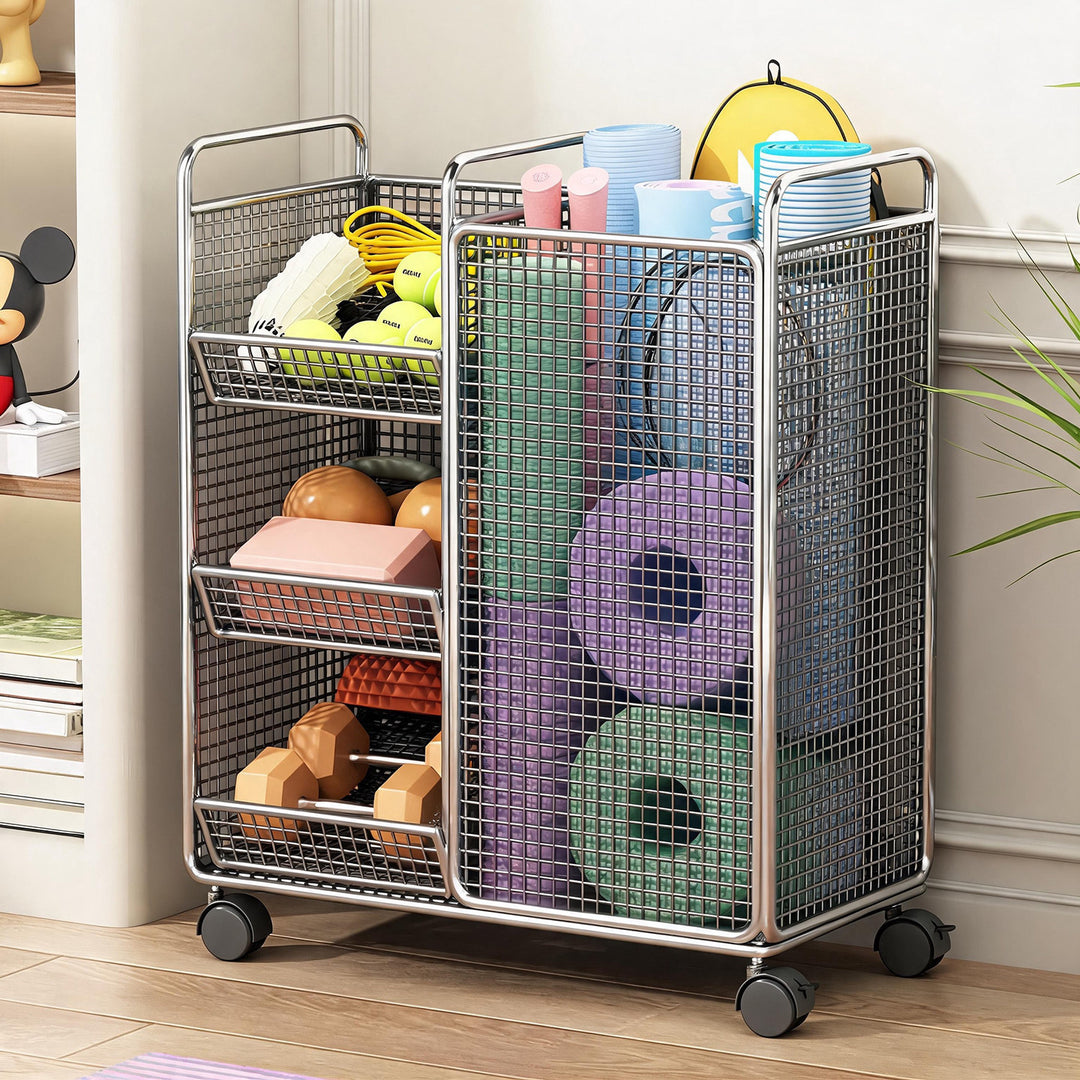 Vertical Rolling Fitness Gear Organizer with Mesh Compartments