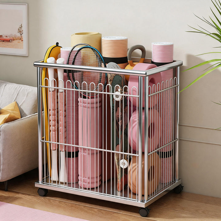 Vertical Rolling Mesh Storage Cart with Locking Casters and Front Access Basket