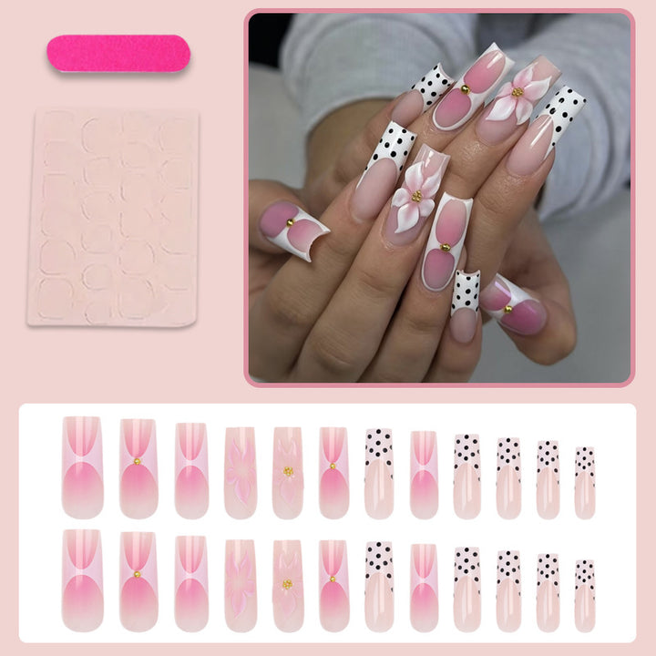 Artificial nail set with elegant flower and polka dot patterns Kalsten