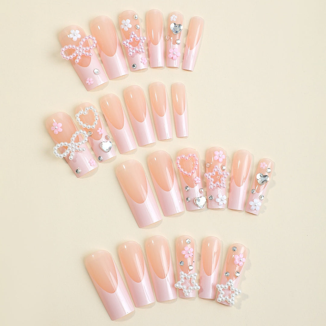 Glamorous artificial nail set with 3D bows and glitter stones Kalsten
