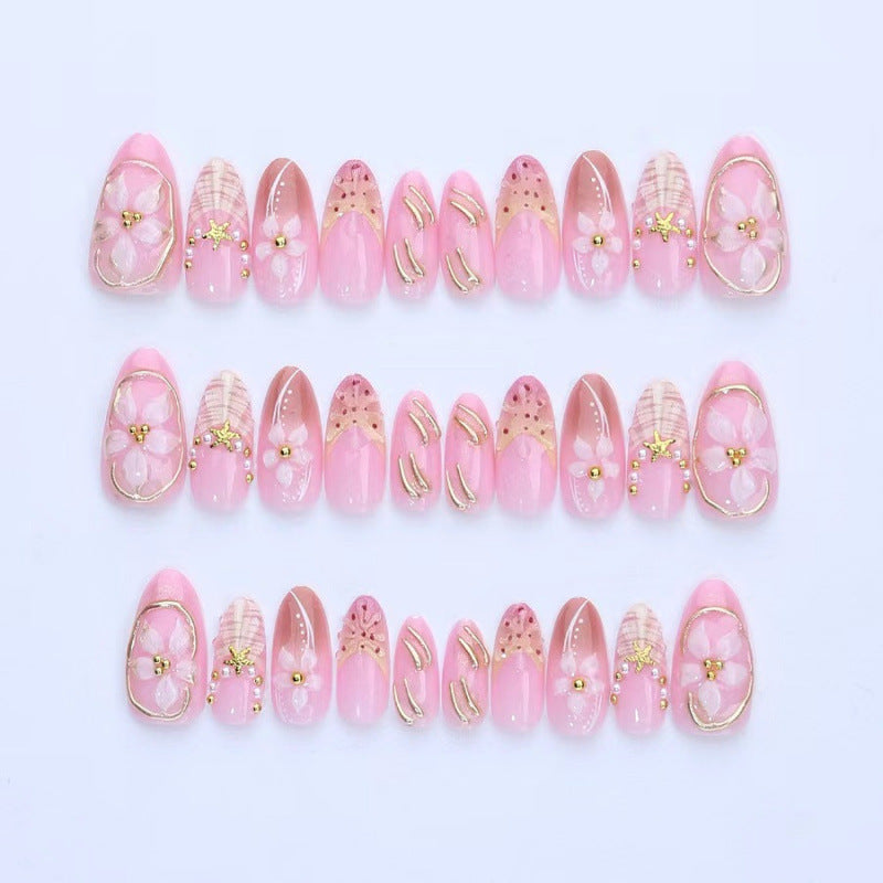 Elegant Floral-Embellished Press-On Nail Set Kalsten