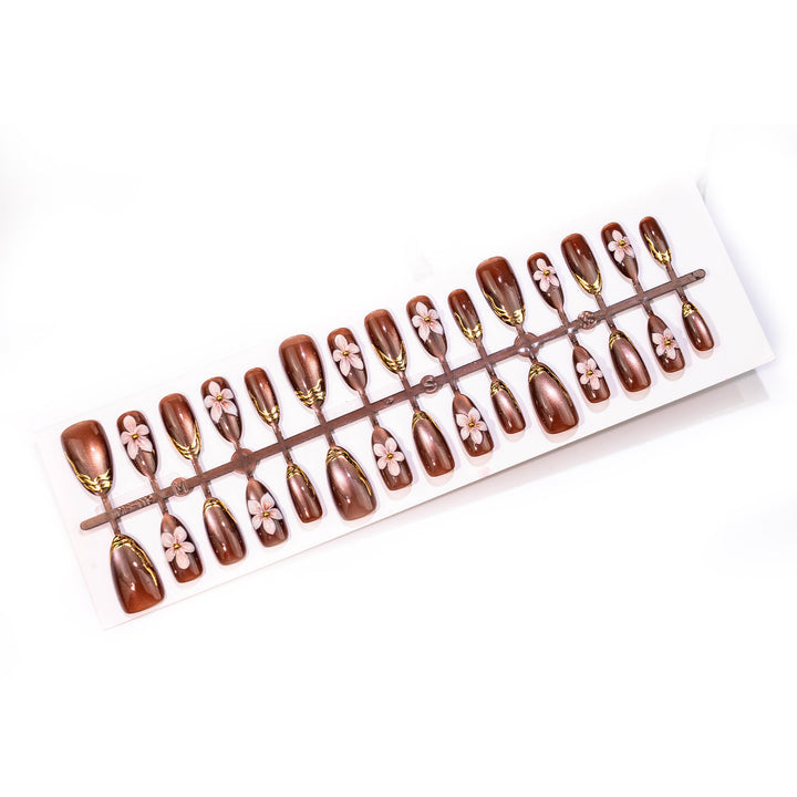 Floral Design Press-On Nail Art Set with Elegant Accents Kalsten