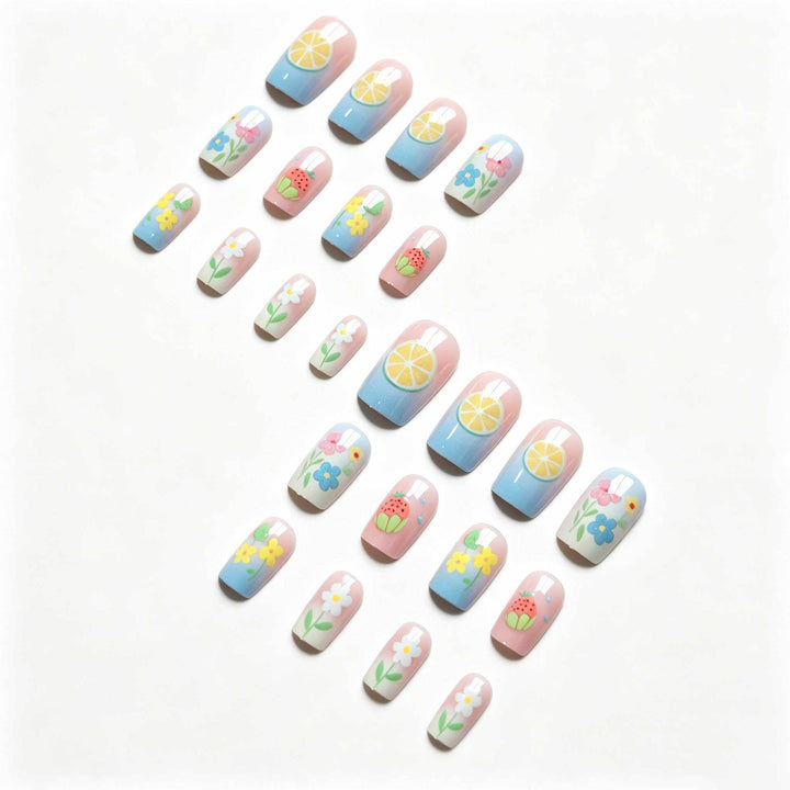 Whimsical Fruit and Floral Nail Art