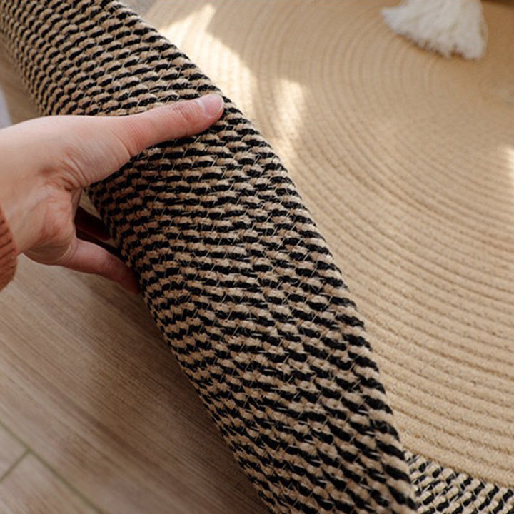 Rustic Round Rug with Fringes Kalsten
