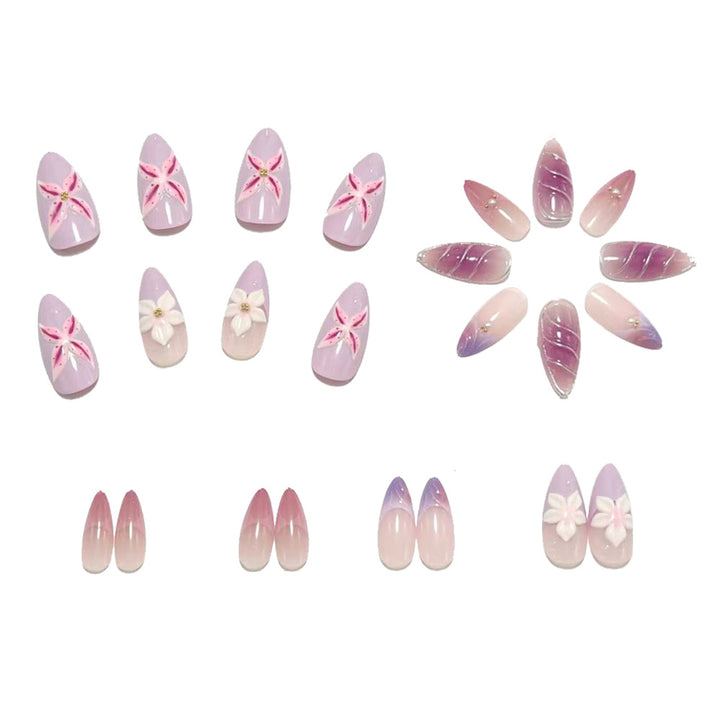 Exquisite Artificial Nails with Floral Design and Glitter Accents Kalsten