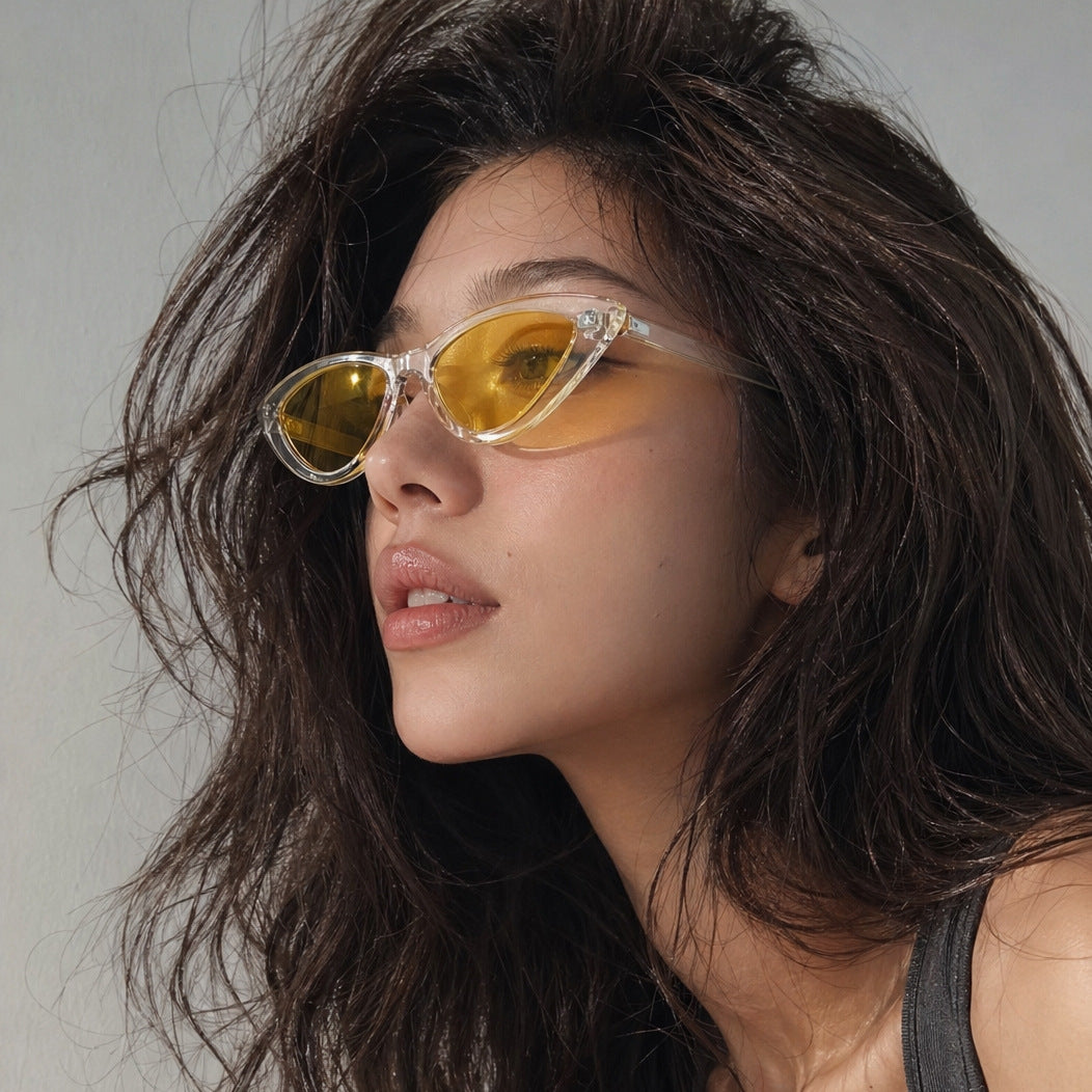 Women's Cat-Eye Sunglasses with Transparent Frame Construction and Yellow Lenses Kalsten