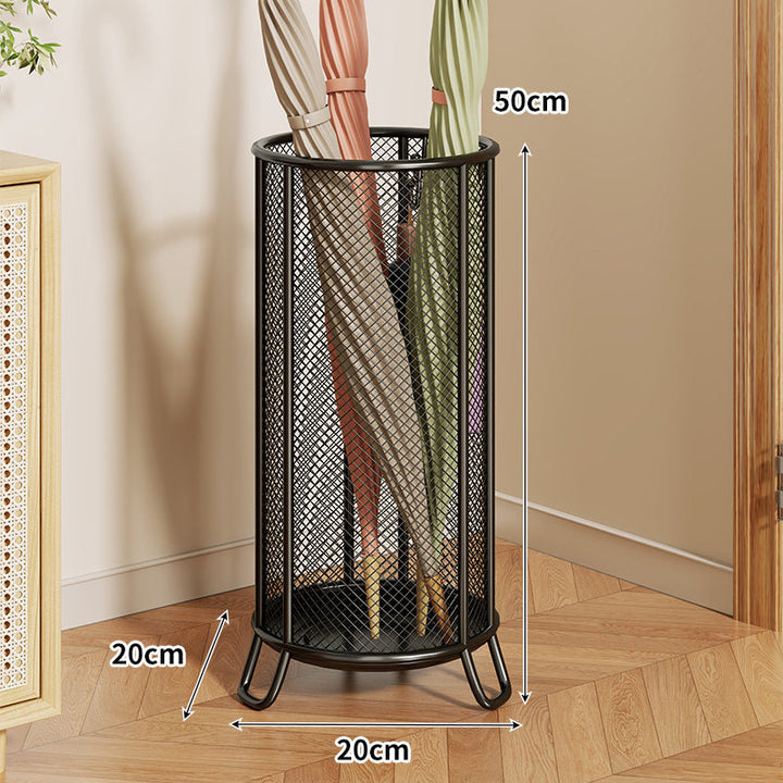 Mesh Cylindrical Umbrella Stand with Elevated Feet and Ventilated Metal Grid