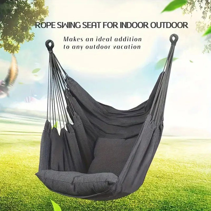 Hanging hammock chair with reinforced cotton canvas and integrated arm pockets Kalsten