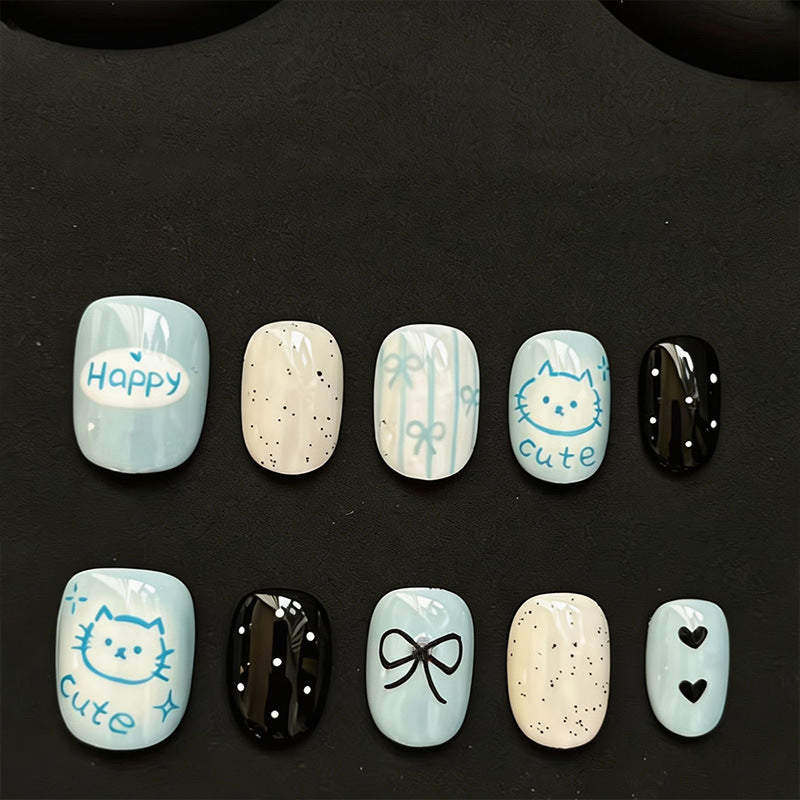 Artistic Cat-Themed Press-On Nail Art Set Kalsten